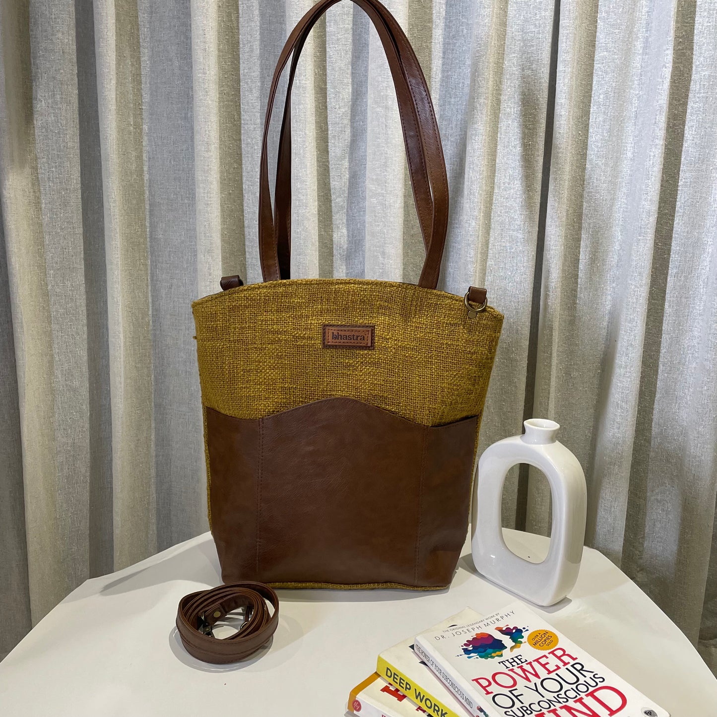 Mustard Messenger Tote Bag with Initial Customization