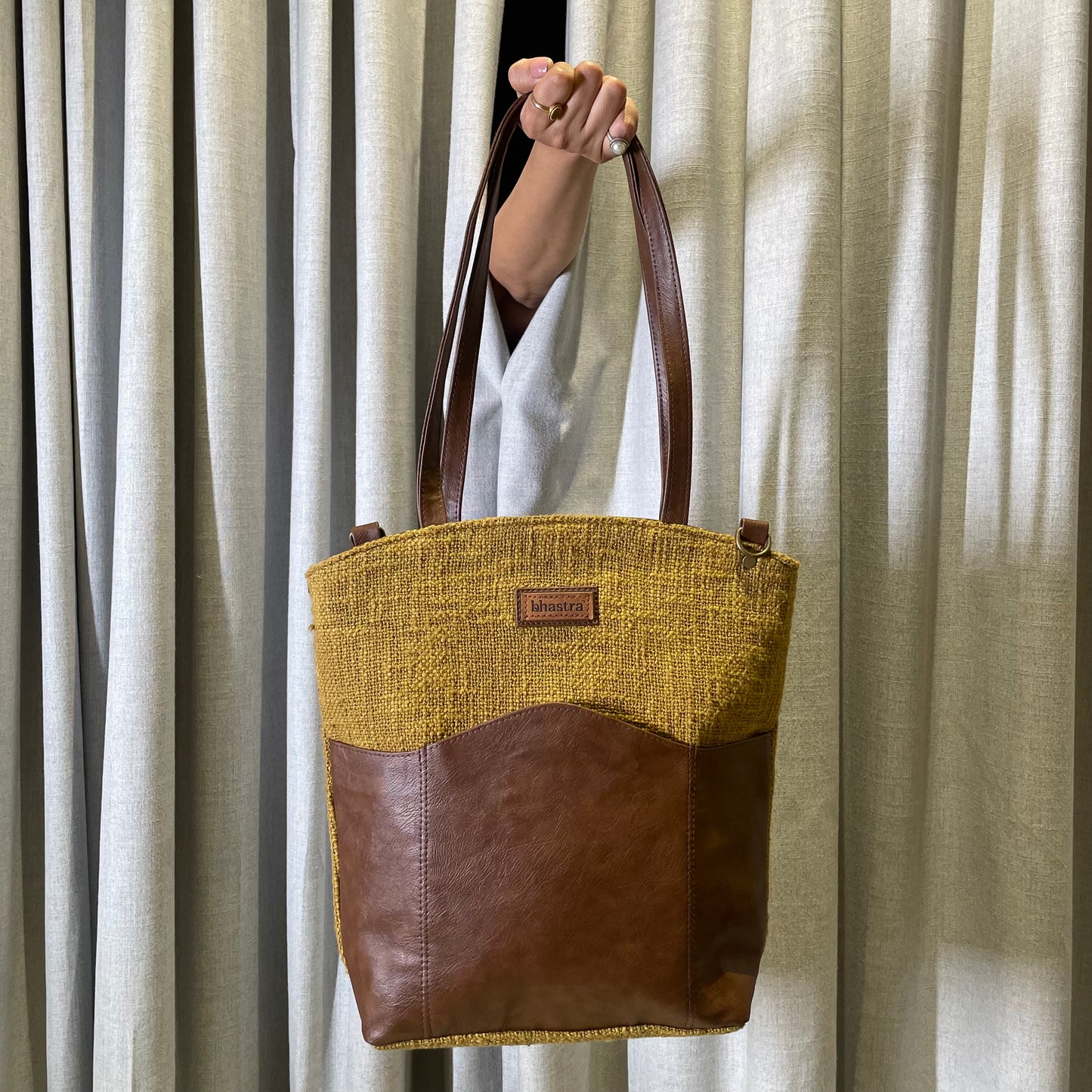 Mustard Messenger Tote Bag with Initial Customization