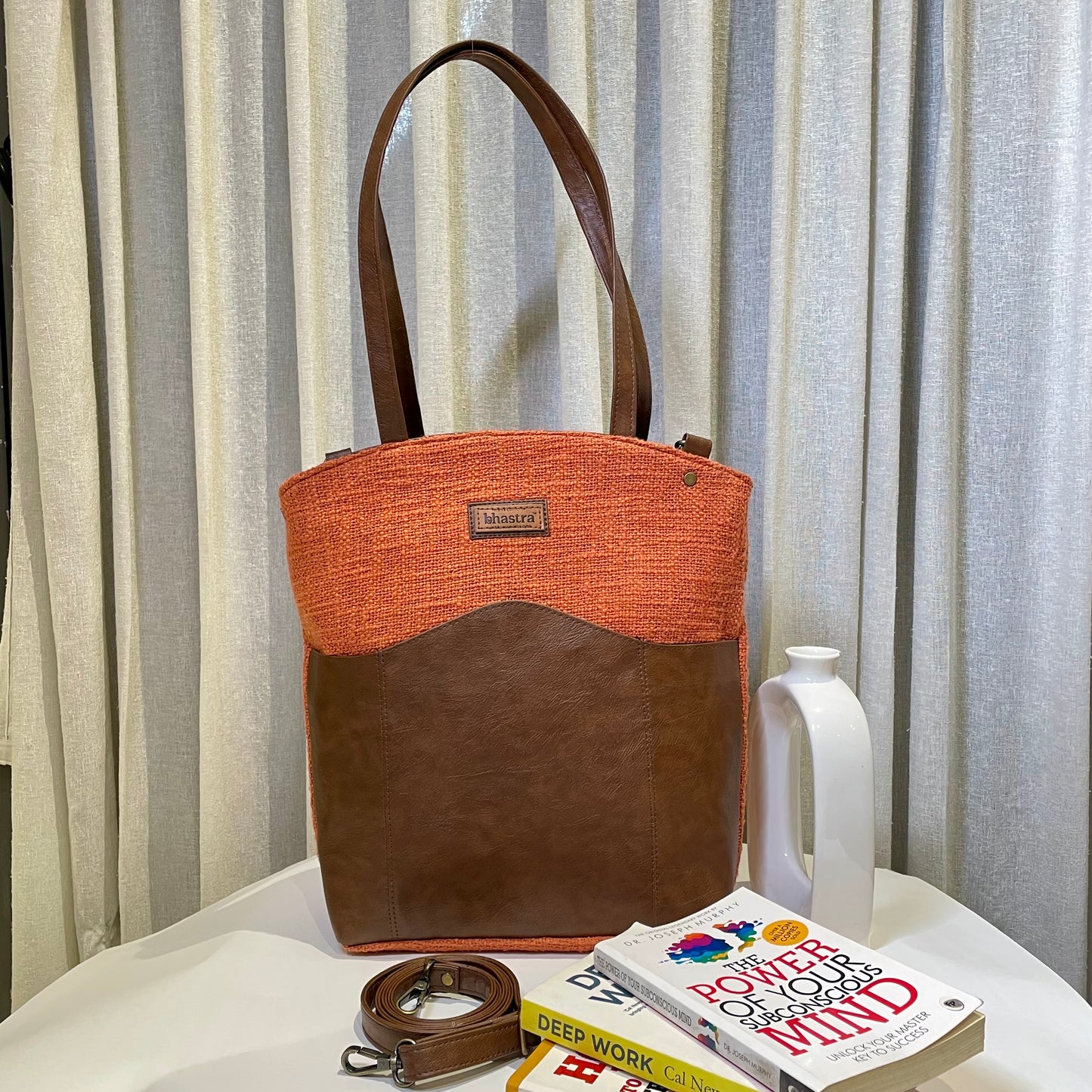 Rust Messenger Tote Bag with Initial Customization