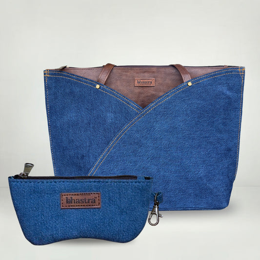 Deep Denim Tulip Tote Bag(With  Glass case)