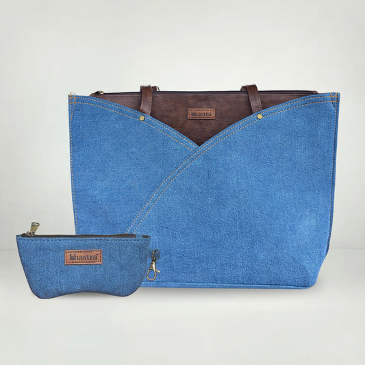 Classic Denim Tulip Tote Bag(With  Glass case)
