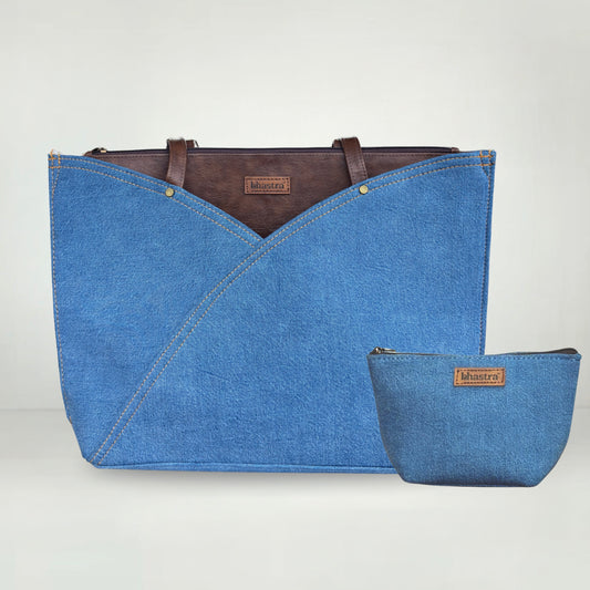 Classic Denim Tulip Tote Bag(With Vanity Pouch)