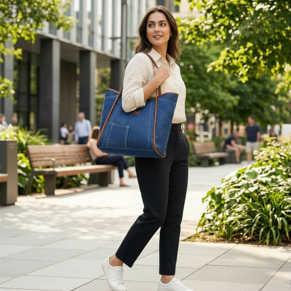 Deep Denim Tube -Denim Trail Tote bag