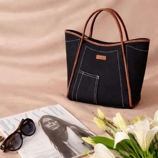 Black Denim Tube -Denim Trail Tote bag