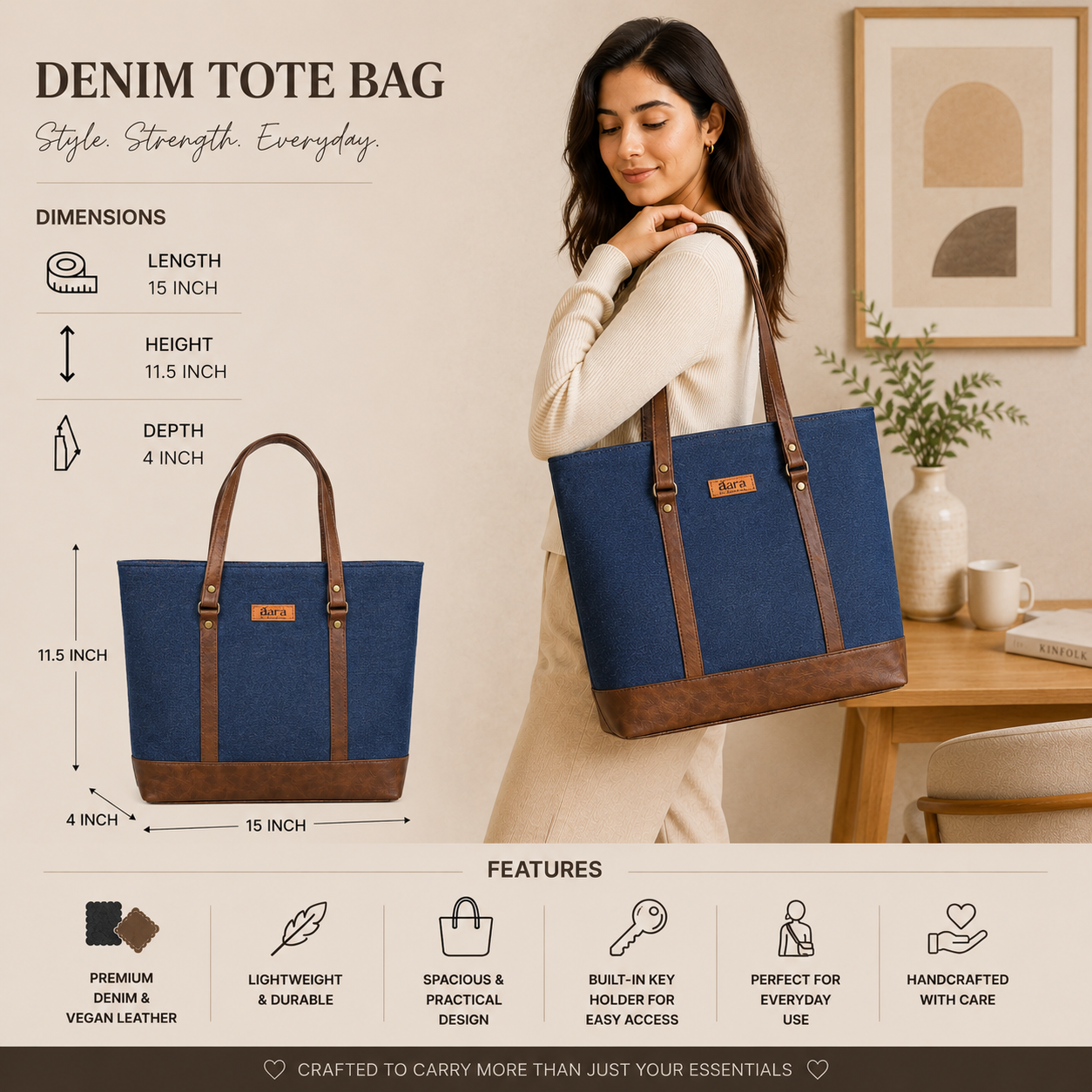 Classic Denim Tote-Blue