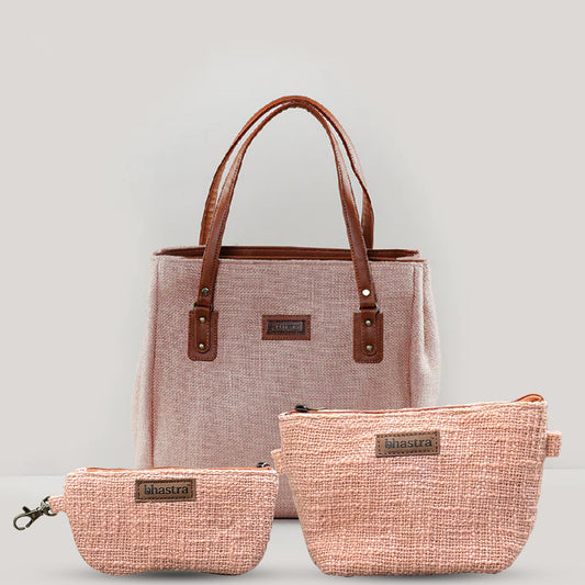 Rose Gold Three Pocket Tote Combo(Includes tote,Vanity Pouch and glass case)