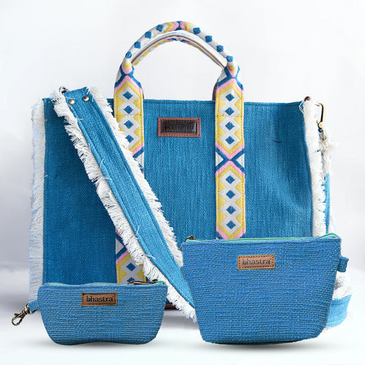 Teal Blue Lenora Tote Combo( Including Tote Bag,Vanity Pouch and glass case)