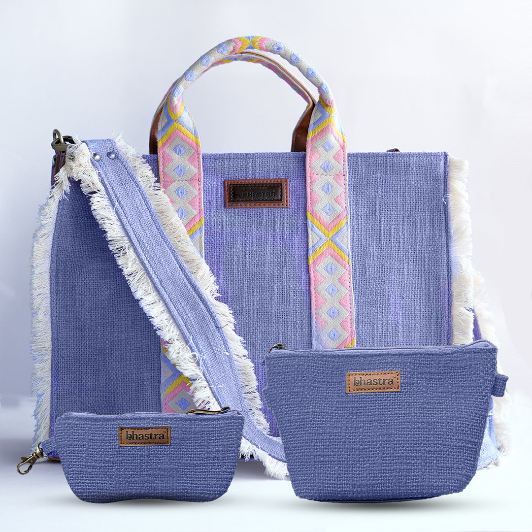 Lilac Lenora Tote Combo( Including Tote Bag,Vanity Pouch and glass case)