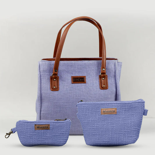 Lilac Three Pocket Tote Combo(Includes tote,Vanity Pouch and glass case)