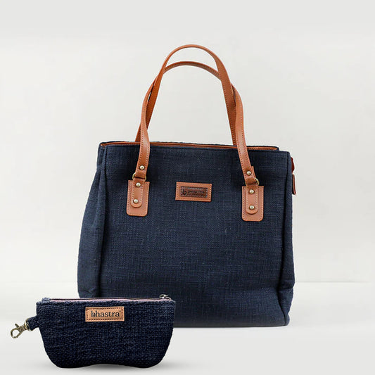 Blue Three Pocket Tote Combo(Includes tote and glass case)