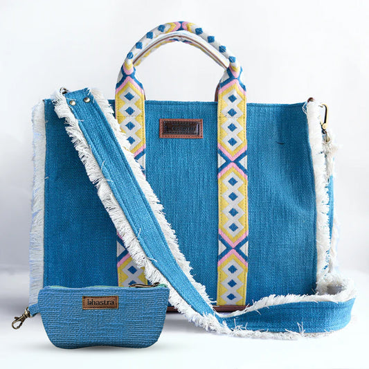 Teal Blue Lenora Combo 3(Tote and glass case)