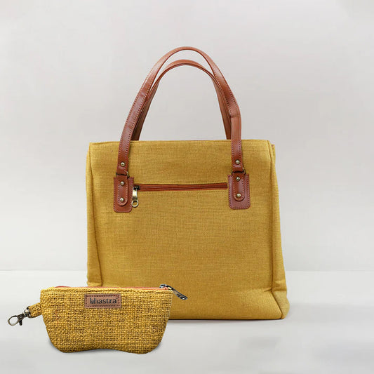 Mustard Three Pocket Tote Combo(Includes tote and glass case)