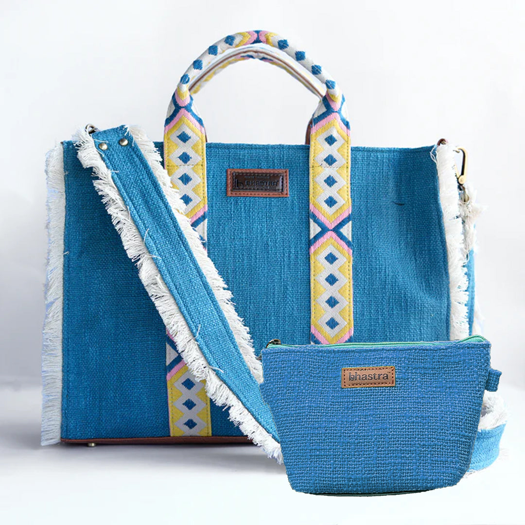 Teal Blue  lenora Combo2(Tote and Vanity Pouch)