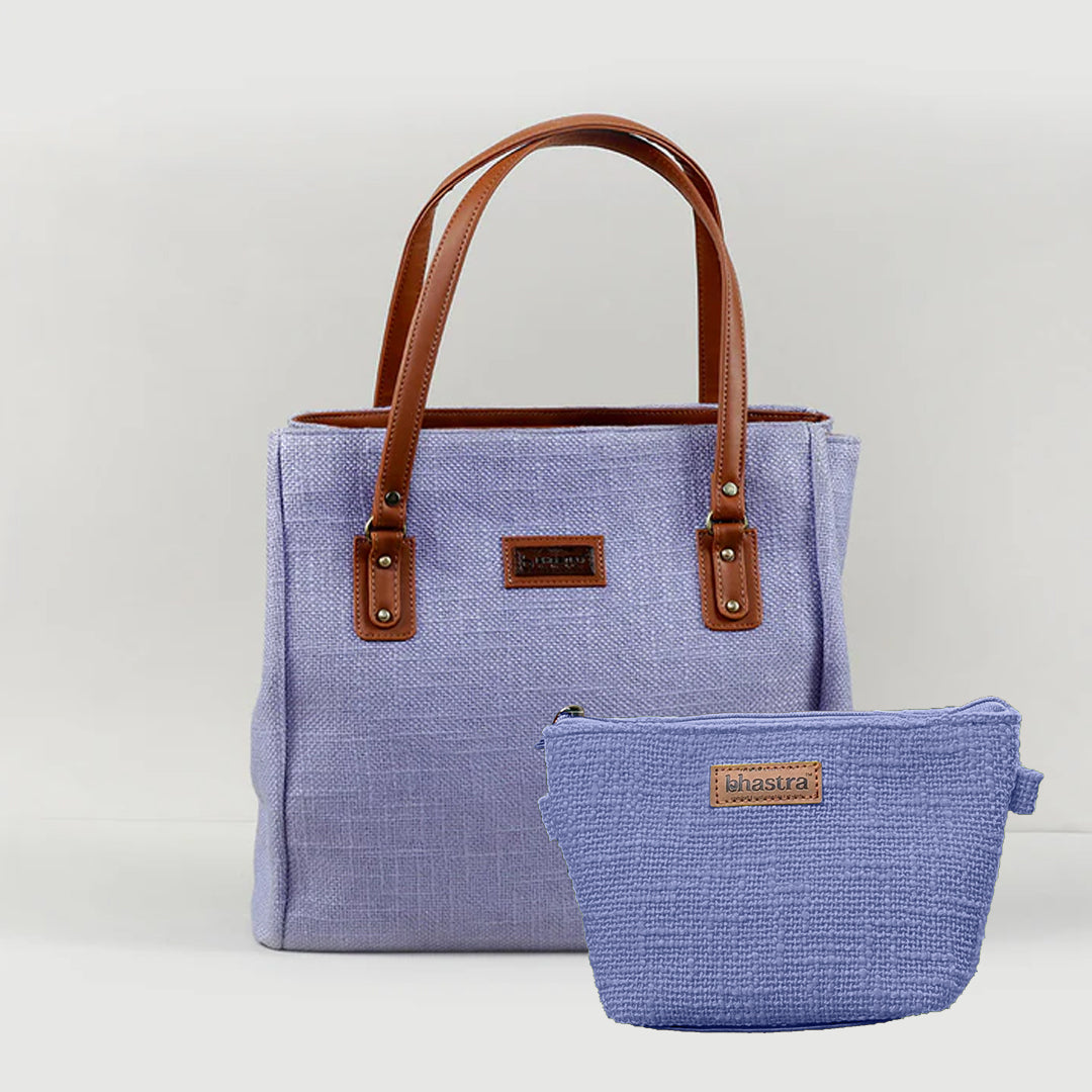 Lilac Three Pocket Tote Combo(Includes tote and Vanity Pouch)