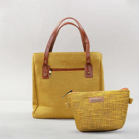 Mustard Three Pocket Tote Combo(Includes tote and Vanity Pouch) (Copy)