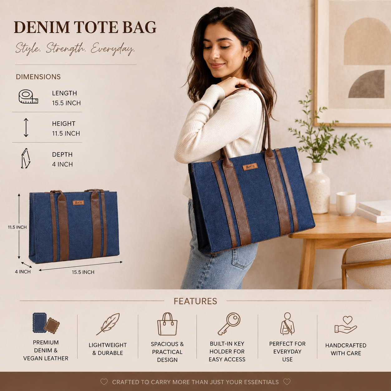 Classic Denim Book Tote-Blue