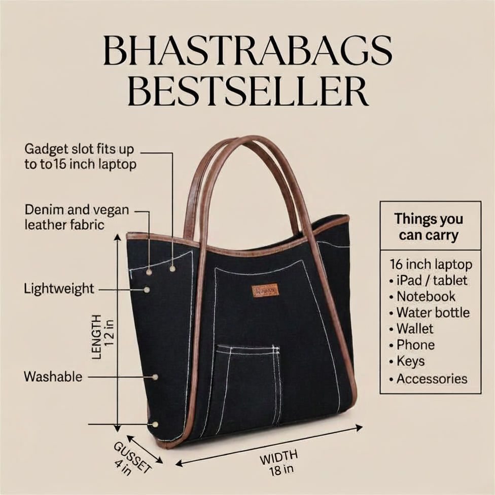 Black Denim Tube -Denim Trail Tote bag
