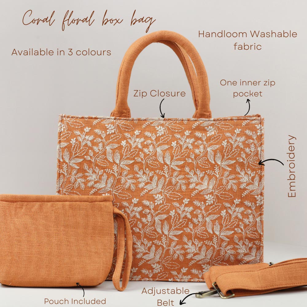 Coral Floral Medium Box Bag