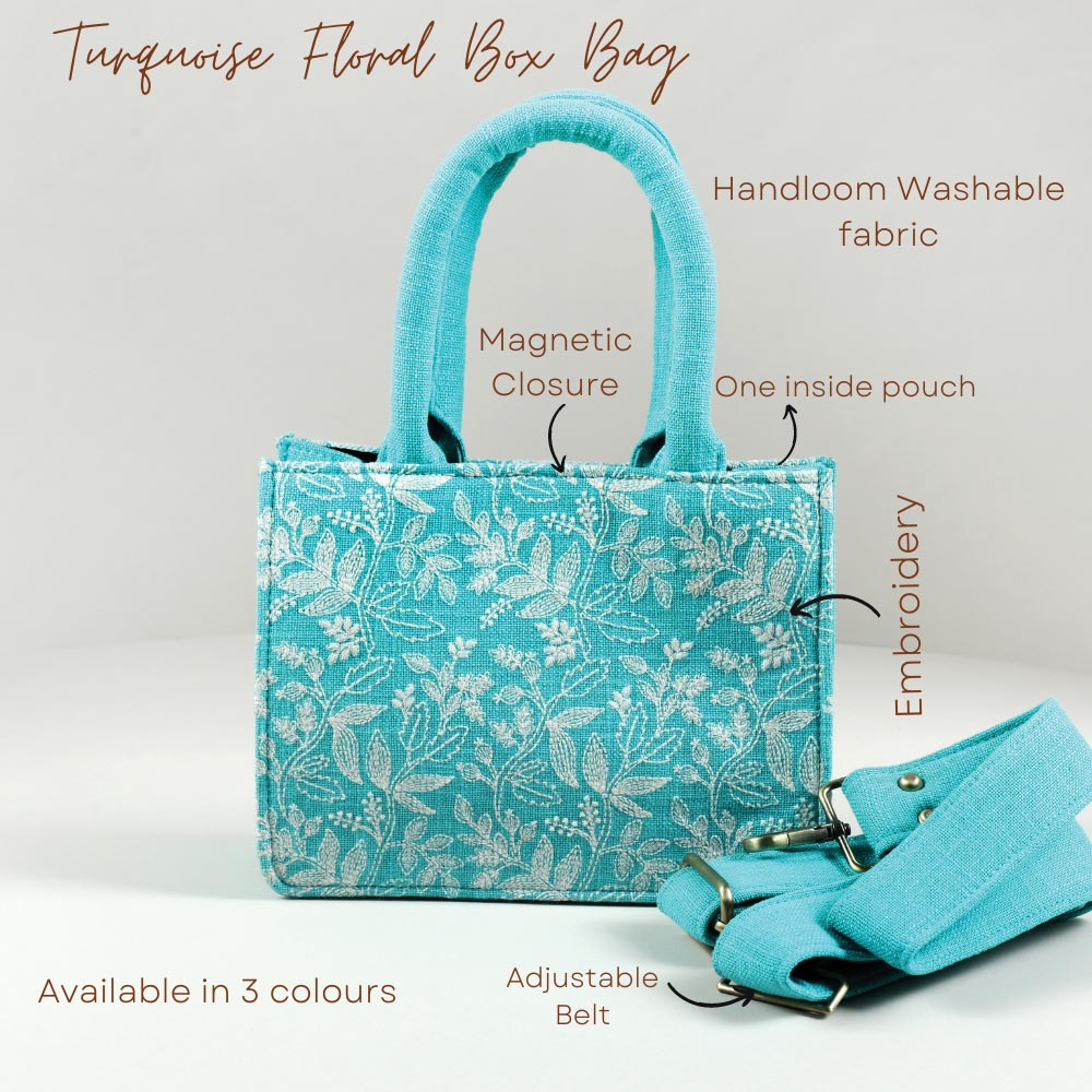 Turquoise floral small box bag