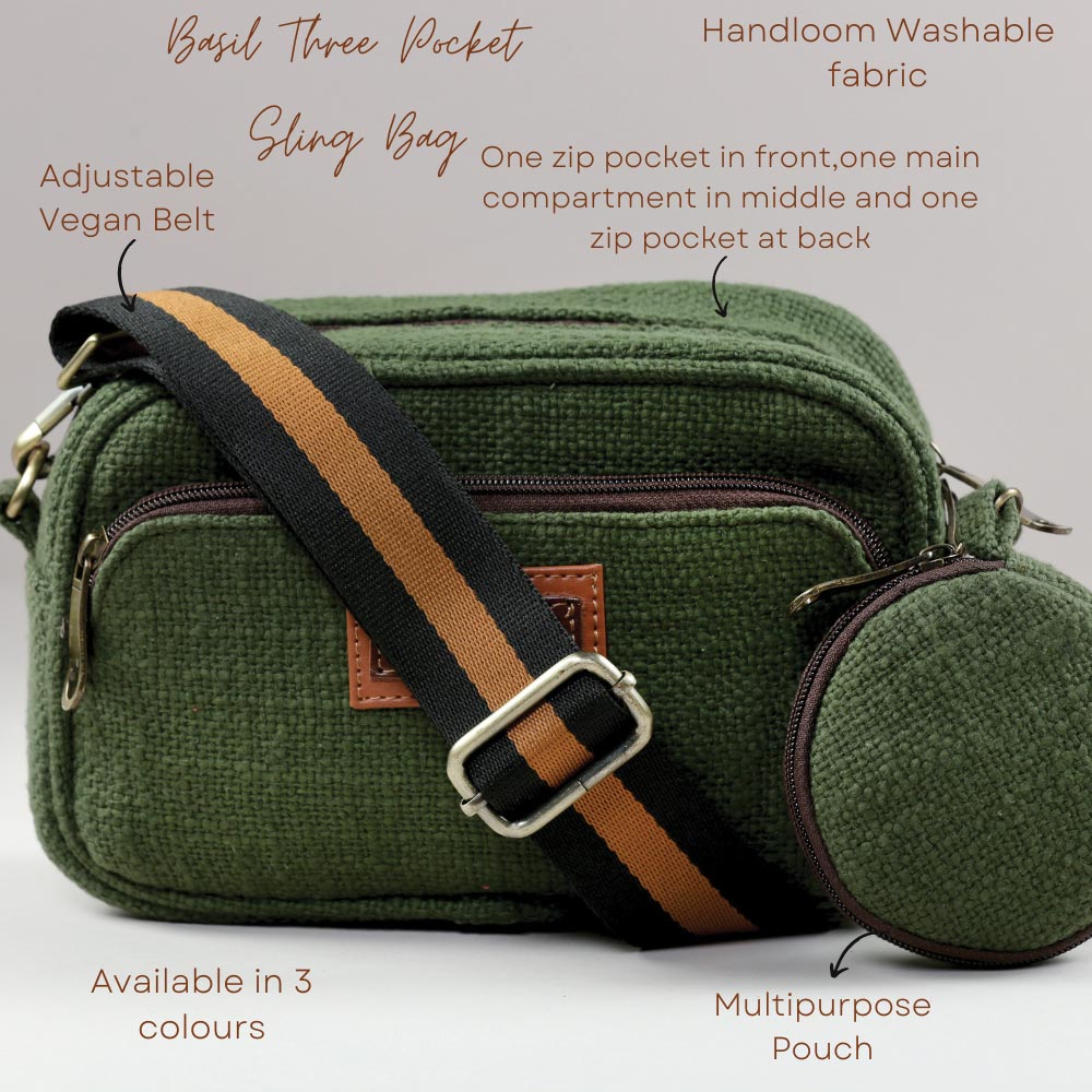 Basil Three Pocket Sling Bag Bhastra Bags