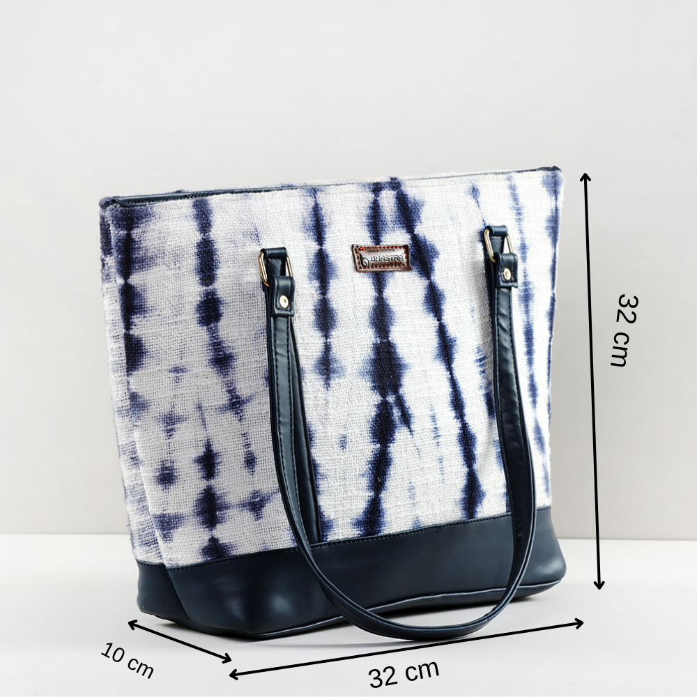 White and indigo shibori tote bag