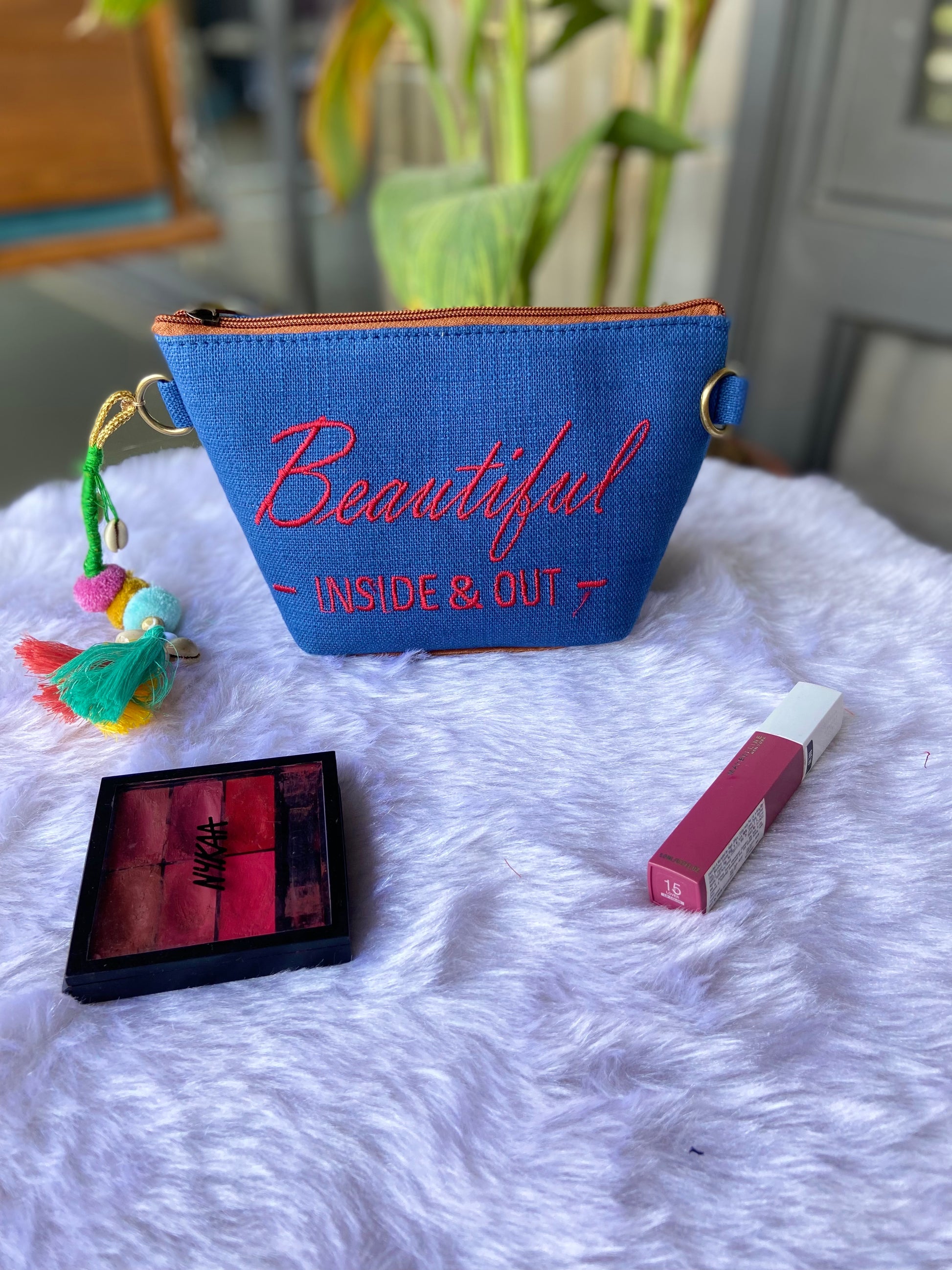 Beautiful Inside Outside-Royal Blue Vanity Pouch – Bhastra Bags