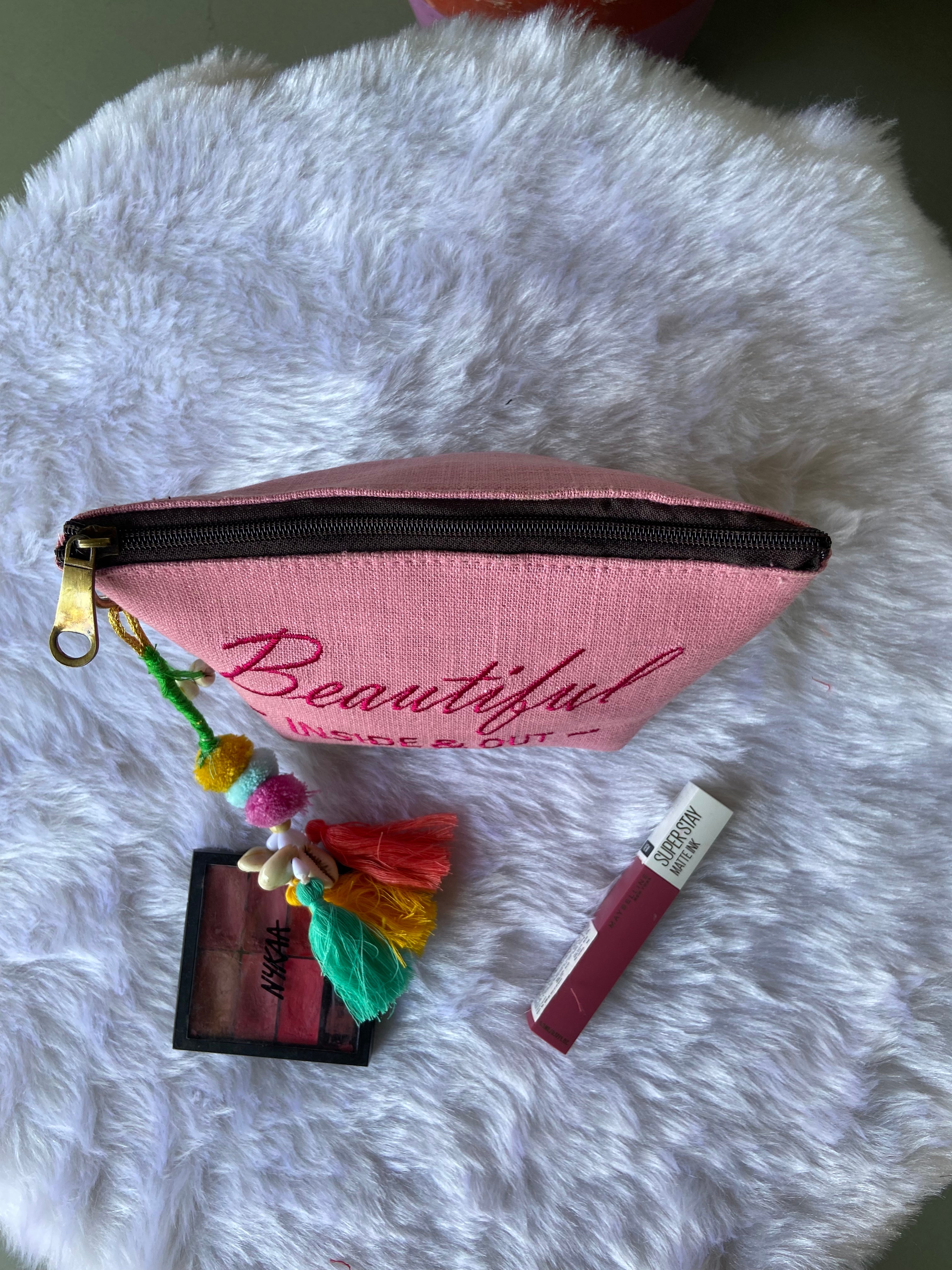 Beautiful Inside Outside Pink Vanity Pouch Bhastra Bags