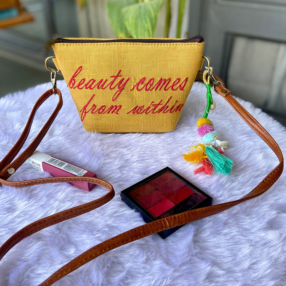 Beauty Comes from Within-Yellow Vanity Pouch