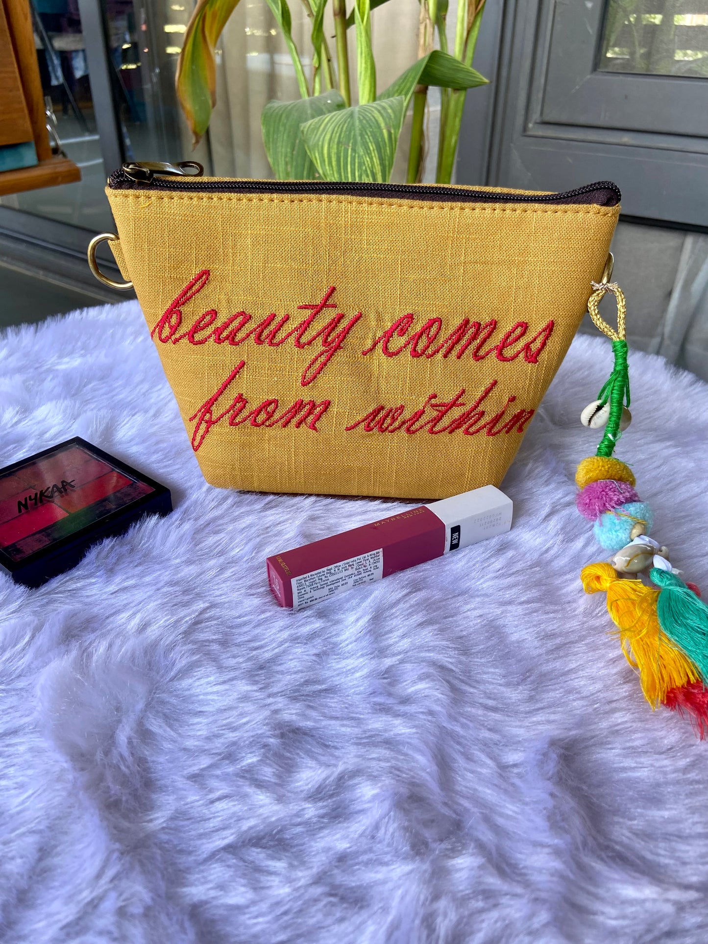Beauty Comes from Within-Yellow Vanity Pouch