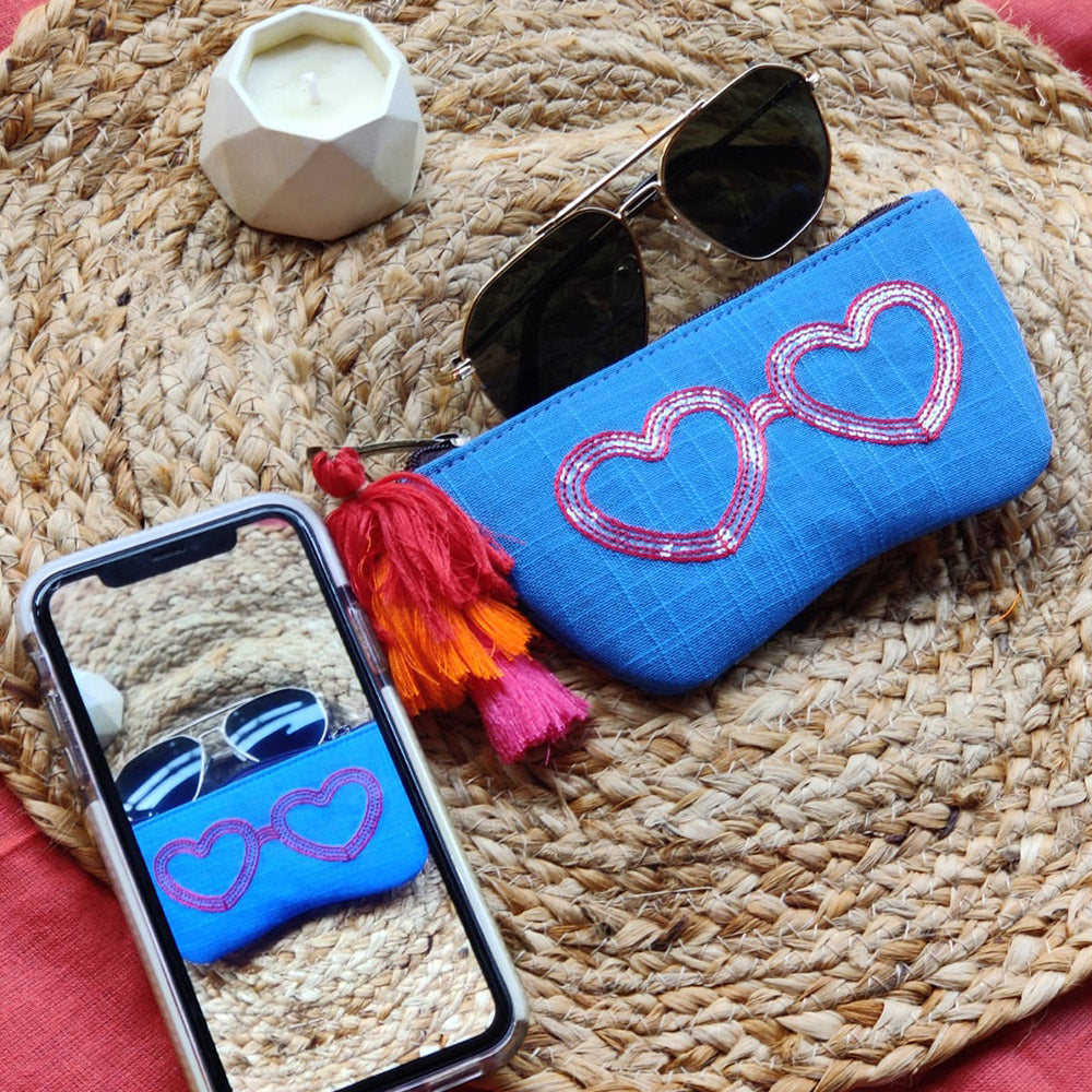 Royal Blue Heart Sunglass case